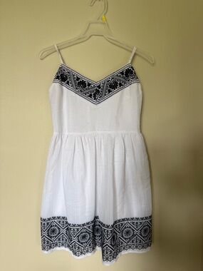 Three Hearts White Mini Dress with Black Embroidered Trim